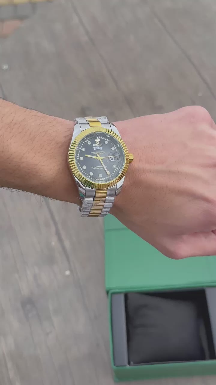 Luxury Rolex Day-Date Oyster Perpetual – Two-Tone Gold & Silver with Diamond Dial